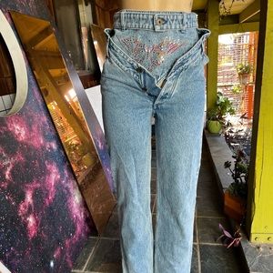 Y/PROJECT super rare high waisted light wash bedazzled jeans